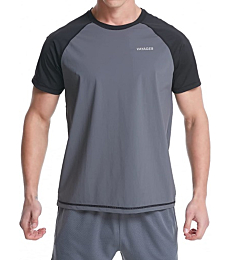 VAYAGER Men's Swim Shirts Rash Guard UPF 50+ Short Sleeve Quick Drying Crew Water Shirt(Gray-M)
