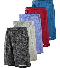 Liberty Imports 5-Pack Big Boys Youth Quick Dry Athletic Performance Basketball Shorts with Pockets (Edition 4, Youth Large)