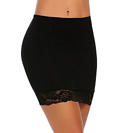 ADOME Women's Adjustable Waist Half Slip Short Underskirt Lace Hem Lingerie (S, Black)