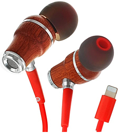 Symphonized Wired Earbuds for iPhone with Microphone – Apple Headphones with Lightning Connector – Noise Isolating Corded Ear Buds with Mic – Wood Earphones for iPhone 13/12/11/XS/XR/X/8/7/SE (Red)