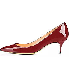 Axellion Pumps for Women, Kitten Heel Pumps Pointed Toe Shoes Slip-On High Heel for Dress Office Red Wine Size 6 US