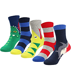 COTTON DAY Kids Boys Fun Novelty Bright Colorful Pattern Design Crew Dress Socks 10-12 Years (Size 12 shark Stripes)