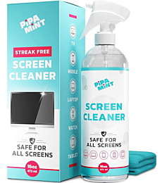 Screen Cleaner Spray, Safe & Streaks Free, TV Screen Cleaner, LCD Screen Cleaner, MacBook, Computer Screen Cleaner for Laptop, Phone, iPad, Smart TV Cleaner, XL Microfiber Cleaning Cloth, 16oz Bottle