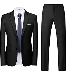 MOGU Mens Slim Fit Suit 2 Piece Tuxedo for Daily Business Wedding Party (Suit Jacket + Pants) US Size Blazer 38/Pants 34 Black
