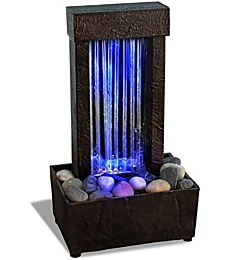 Nature's Mark 10" H Mirrored Waterfall Light Show Tabletop Water Fountain with Natural River Rocks and Color Changing LED Lights (Power Cord Attached)
