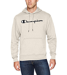 Champion Men's Powerblend Fleece Pullover Hoodie, Script Logo, Oatmeal Heather-Y07718, Small