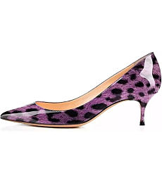 Axellion Pumps for Women, Kitten Heel Pumps Pointed Toe Shoes Slip-On High Heel for Dress Office Leopard Purple Size 6 US