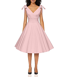 GownTown Women's 1950s V-Neck Bowknot Swing Cocktail Dress