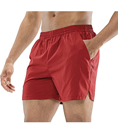 MIER Men's Workout Running Shorts Quick Dry Active 5 Inches Shorts with Pockets, Lightweight and Breathable, Red, M
