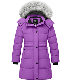 ZSHOW Girls' Warm Winter Coat Soft Fleece Lined Padded Fur Hooded Puffer Jacket (Purple.14/16)