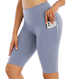 CHRLEISURE Biker Shorts with Pockets for Women High Waist, Tummy Control Workout Spandex Shorts (12“ Blue, XL)
