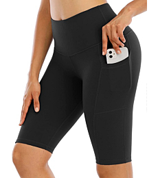 CHRLEISURE Biker Shorts with Pockets for Women High Waist, Tummy Control Workout Spandex Shorts (12“ Black, XL)