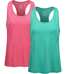 MeetHoo Workout Tank Tops for Women, Dry fit Sleeveless Shirts Yoga Top Athletic T-Shirt Mesh Racerback for Sport Gym Running Blue