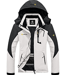 GEMYSE Women's Mountain Waterproof Ski Snow Jacket Winter Windproof Rain Jacket (White and Grey,Small)