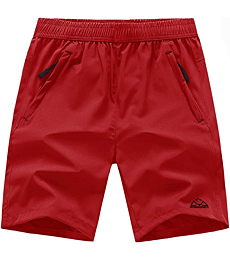 TBMPOY Men's Running Shorts Outdoor Sports Quick Dry Gym Running Short Zipper Pockets Red XXXL