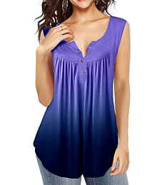 AMCLOS Womens V Neck Tops Soft T-Shirts Flowy Casual Tunic Button up Sleeveless Summer(Tanks-F-Purple, S)