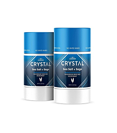 CRYSTAL Magnesium Solid Stick Natural Deodorant, Non-Irritating Aluminum Free Deodorant for Men or Women, Safely and Effectively Fights Odor, Baking Soda Free, Sea Salt + Sage, 2.5 oz (Pack of 2)