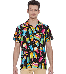 Stylore Hawaiian Shirt for Men Short-Sleeve Casual Ice-Cream Black Large