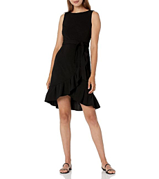 Calvin Klein Women's Essential Sleeveless Sheath, Black Ruffle Hem, 12