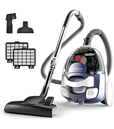 PINETAN Bagless Canister Vacuum Cleaner, with Double HEPA Filtration, Lightweight Design & Powerful Suction, Multi-Surface Cleaning Nozzle and Automatic Cord Rewind - Ocean Blue, UC361