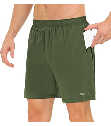 Cakulo Men's 5 Inch Running Tennis Shorts Quick Dry Athletic Workout Active Gym Training Soccer Shorts with Pockets Liner Army Green M