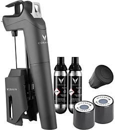 Coravin Timeless Three Plus Wine by the Glass System - Includes 1 Wine Preserver, 2 Argon Gas Capsules, 2 Screw Cap Replacements, and 1 Wine Aerator