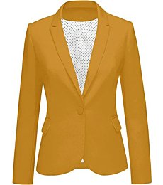 LookbookStore Women's Casual Notched Lapel Solid Formal Button Long Sleeve Work Office Blazer Jacket Suit Dusky Citron Yellow Size Medium