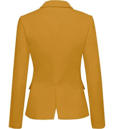LookbookStore Women's Casual Notched Lapel Solid Formal Button Long Sleeve Work Office Blazer Jacket Suit Dusky Citron Yellow Size Medium