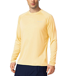 BALEAF Men's Long Sleeve Shirts Lightweight UPF 50+ Sun Protection SPF T-Shirts Fishing Hiking Running Custard Size XL