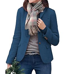 BZB Women's Casual Blazers Long Sleeve Lapel Open Front Work Office Bussiness Warm Blazer Jackets Blue
