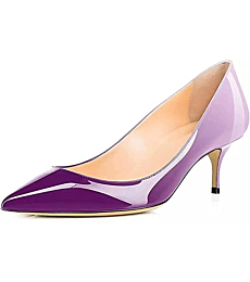 Axellion Pumps for Women, Kitten Heel Pumps Pointed Toe Shoes Slip-On High Heel for Dress Office Purple Beige Size 6 US