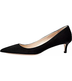 Axellion Pumps for Women, Kitten Heel Pumps Pointed Toe Shoes Slip-On High Heel for Dress Office Black Suede Size 6 US