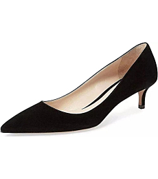 Axellion Pumps for Women, Kitten Heel Pumps Pointed Toe Shoes Slip-On High Heel for Dress Office Black Suede Size 6 US