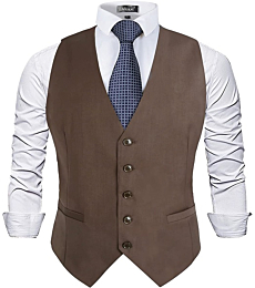 Alizeal Mens Classic Solid Color Business Suit Vest Regular Fit Tuxedo Waistcoat, Coffee-S