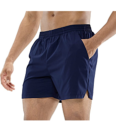MIER Men's Workout Running Shorts Quick Dry Active 5 Inches Shorts with Pockets, Lightweight and Breathable, Navy, M