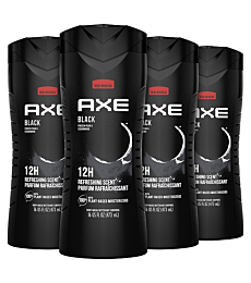 AXE Body Wash 12h Refreshing Scent Cleanser Black Frozen Pear and Cedarwood Men's Body Wash with 100 percent Plant-Based Moisturizers 16 oz 4 Count
