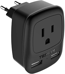 European Travel Plug Adapter, TESSAN International Power Plug with 2 USB, Type C Outlet Adaptor Charger for US to Most of Europe EU Spain Italy France Germany