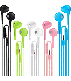 Earbuds Headphones with Microphone Pack of 5, Noise Isolating Wired Earbuds, Earphones with Powerful Heavy Bass Stereo, Compatible with Android, iPhone, iPad, Laptops, MP3 and Most 3.5mm Interface