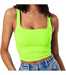 Artfish Women's Sleeveless Strappy Crop Tank Tops Square Neck Camis Going Out Neon Lime Green, XS