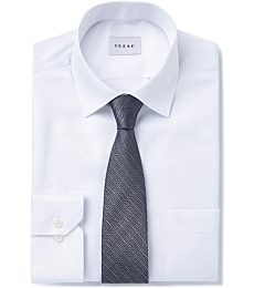 YEZAC Men's Cotton Dress Shirt Regular fit with Chest Pocket Long Sleeve (No-Iron White, Large)