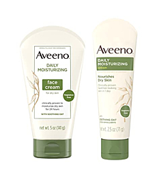 Aveeno Daily Moisturizing Fragrance-Free Face & Neck Cream, Oat Facial Moisturizer for Dry Skin, 5 oz, & Aveeno Daily Moisturizing Body Lotion with Soothing Oat, 2.5 oz, Two Pack
