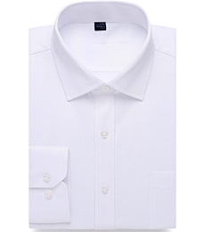 Alimens & Gentle Men's Basic Business Dress Shirt Regular Fit Long Sleeve Solid Color Button Down Shirts White Small