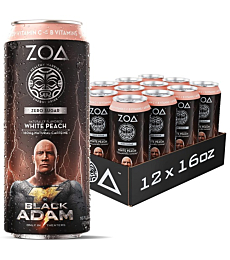 ZOA Zero Sugar Energy Drink - White Peach 16 Fl Oz - Healthy Energy Drinks with B Vitamins, Amino Acids, Camu Camu, Electrolytes & Natural Clean Caffeine - (Pack Of 12)