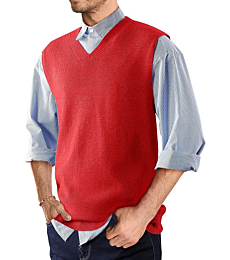 MNCEGEER Mens Sweater Vest V Neck Slim Fit Sweater Vests Knitwear Pullover Red