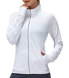 Women's UPF 50+ UV Sun Protection Clothing Long Sleeve Athletic Hiking Shirts Lightweight SPF Zip Up Outdoor Jacket (White,L)