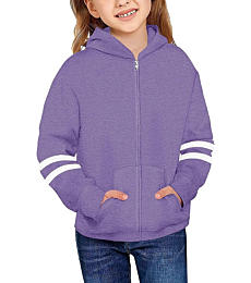 Haloumoning Girls Zip-Up Hoodies Sweatshirts Striped Long Sleeve Hooded Jackets with Pockets Purple