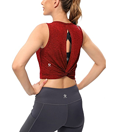 ICTIVE Workout Cropped Crop Tank Tops for Women Twist Tie Back Sleeveless Athletic Muscle Shirt Cute Crop Cami Top Dance Yoga Exercise Running Sports Clothes Burgundy L