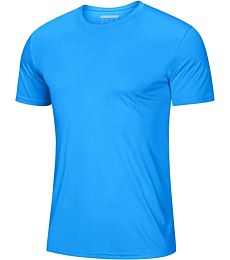 Mens Short Sleeve T Shirts Dry Fit Summer Shirts Ultra Lightweight UV Protection Hiking Shirts Athletic Jersey Active T-Shirt Azure