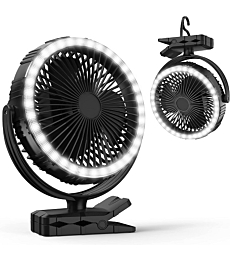 10000mAh Rechargeable Portable Fan with LED Lantern, 8-Inch Battery Operated USB Fan, Clip on Fan, Strong Airflow, 360°Pivot, Sturdy Clamp, Hanging Hook for Golf Cart Camping Tent Office Desk…
