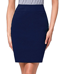 Kate Kasin Women's Pencil Skirts Elastic High Waist Above Knee Stretchy Bodycon Skirt for Business Office Navy